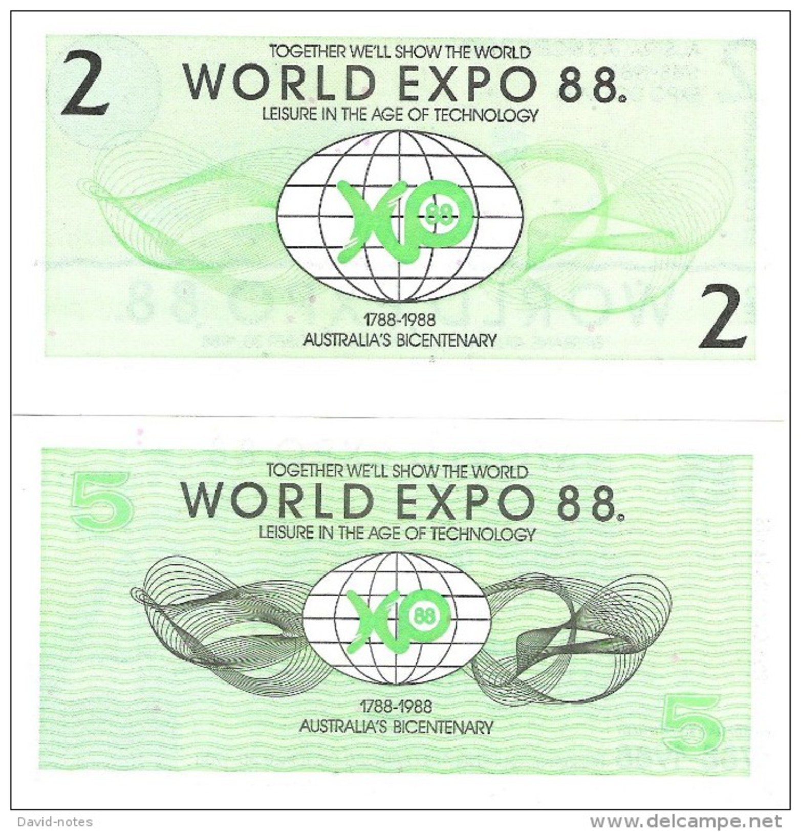 Australia - World Expo 1988 - 2, 5 Dollars 1988 - Unc - Set 2 Banknotes - Other & Unclassified