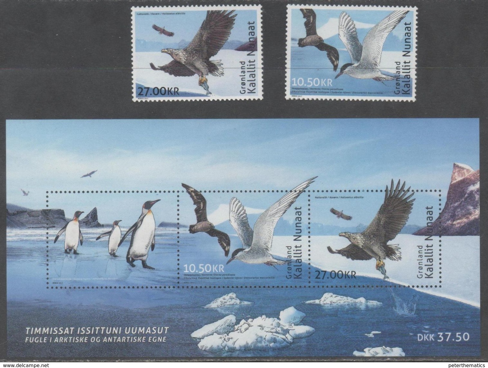 GREENLAND, 2017, MNH, BIRDS, BIRDS OF PREY, FISH, JOINT ISSUE WITH FRENCH ANTARCTIC, 2v+  SHEETLET - Eagles & Birds Of Prey