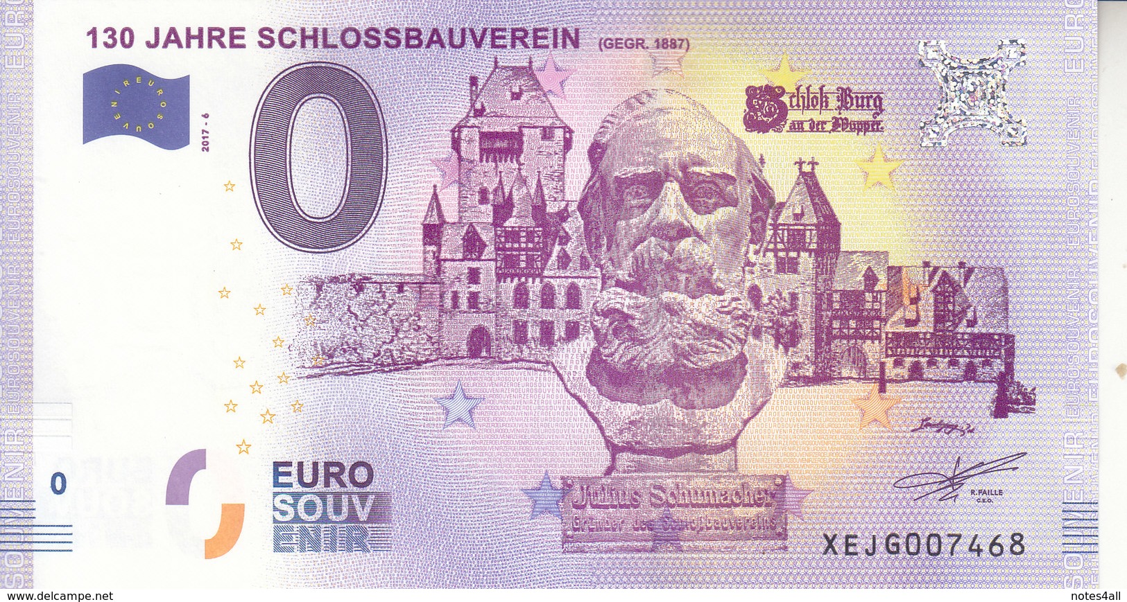EUROPE ZERO 0 EURO GERMANY 2017 (unofficial)  130 Jahre Schlossbauverein - Private Proofs / Unofficial