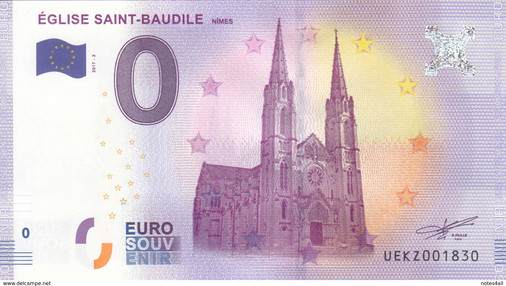 EUROPE ZERO 0 EURO FRANCE 2017 (unofficial) EGLISE SAINT BAUDILE - Private Proofs / Unofficial