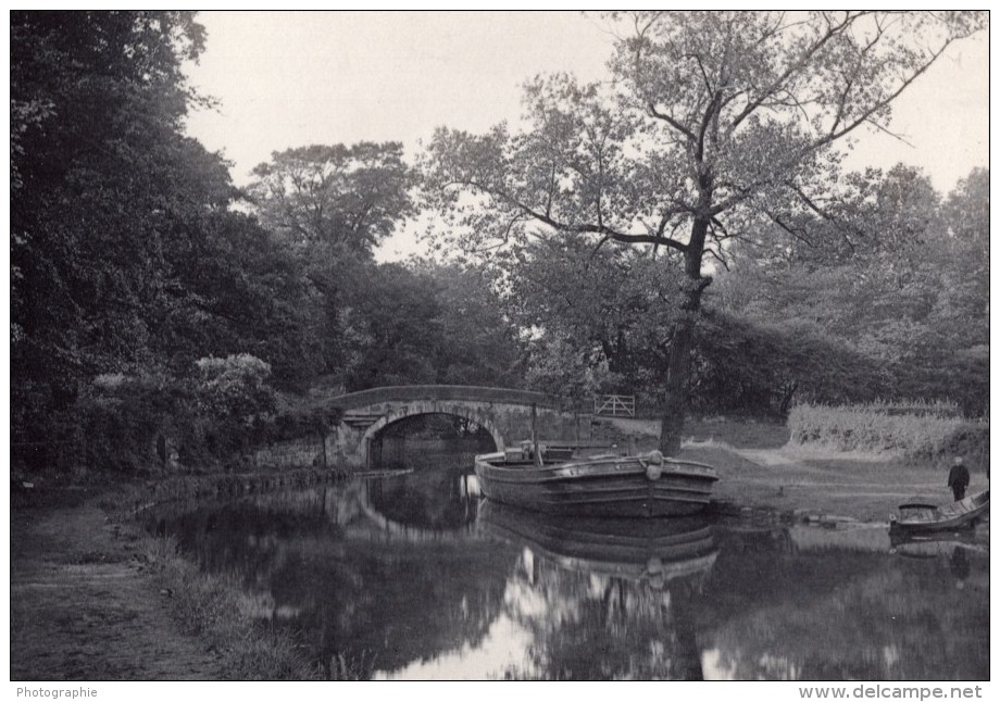 Angleterre Pont De Pierre Canal Et Bateaux Campagne Anglaise Ancienne Photo 1900 - Anciennes (Av. 1900)