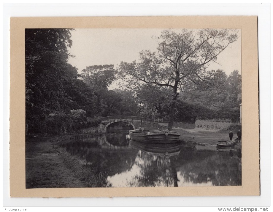 Angleterre Pont De Pierre Canal Et Bateaux Campagne Anglaise Ancienne Photo 1900 - Anciennes (Av. 1900)