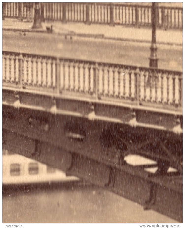 Paris L'Hotel De Ville Pont D'Arcole La Seine Ancienne Photo X 1890 - Old (before 1900)