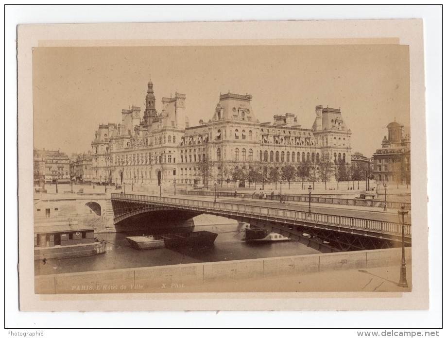 Paris L'Hotel De Ville Pont D'Arcole La Seine Ancienne Photo X 1890 - Old (before 1900)