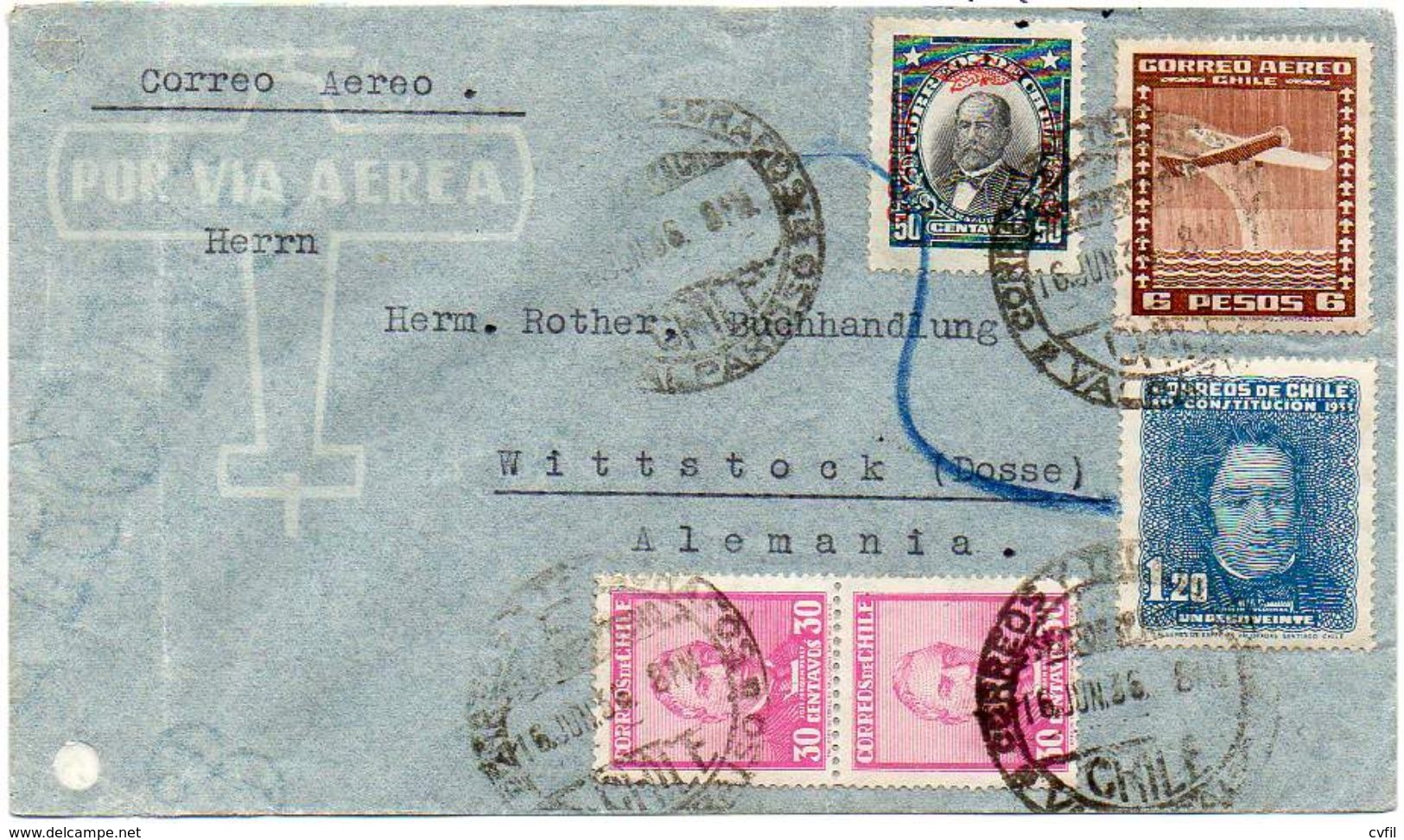 CHILE 1936 - Air Cover From Valparaiso To Wittstock, Dosse, Germany - Chile