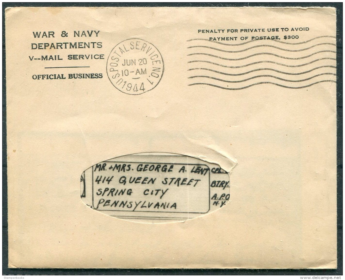 1944 Iceland USA Military APO 860 V-Mail + Cover - Spring City, Pennsylvania - Covers & Documents