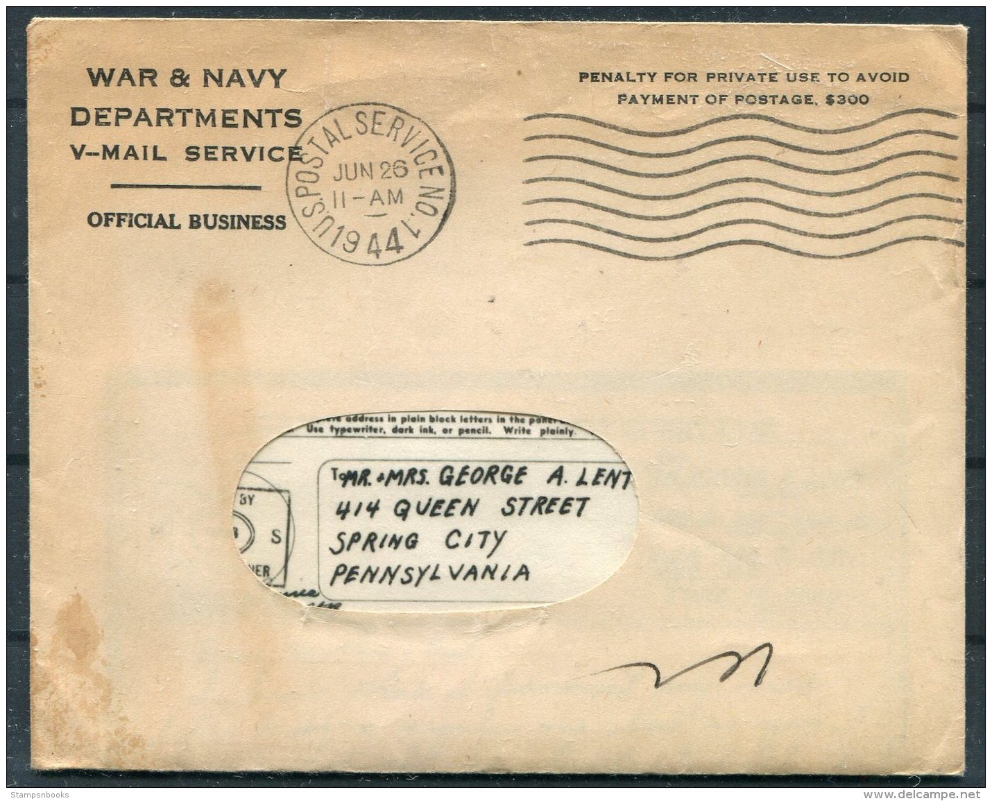 1944 Iceland USA Military APO 860 V-Mail + Cover - Spring City, Pennsylvania - Covers & Documents