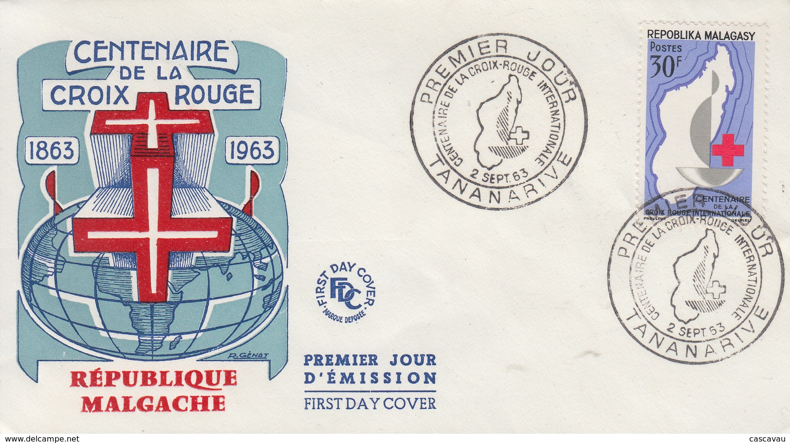 Enveloppe   FDC  1er   Jour   MADAGASCAR     Centenaire   De  La  CROIX  ROUGE    1963 - Madagascar (1960-...)