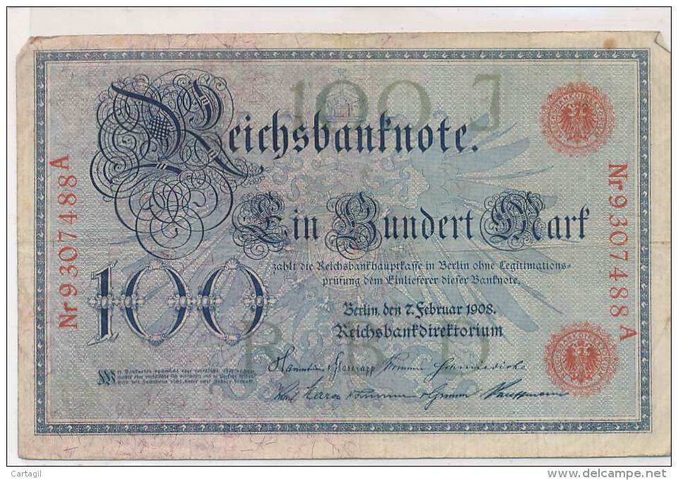 Billets - B2977-  Allemagne - 100 Mark  1908 ( Type, Nature, Valeur, état... Voir Double  Scans) - 100 Mark