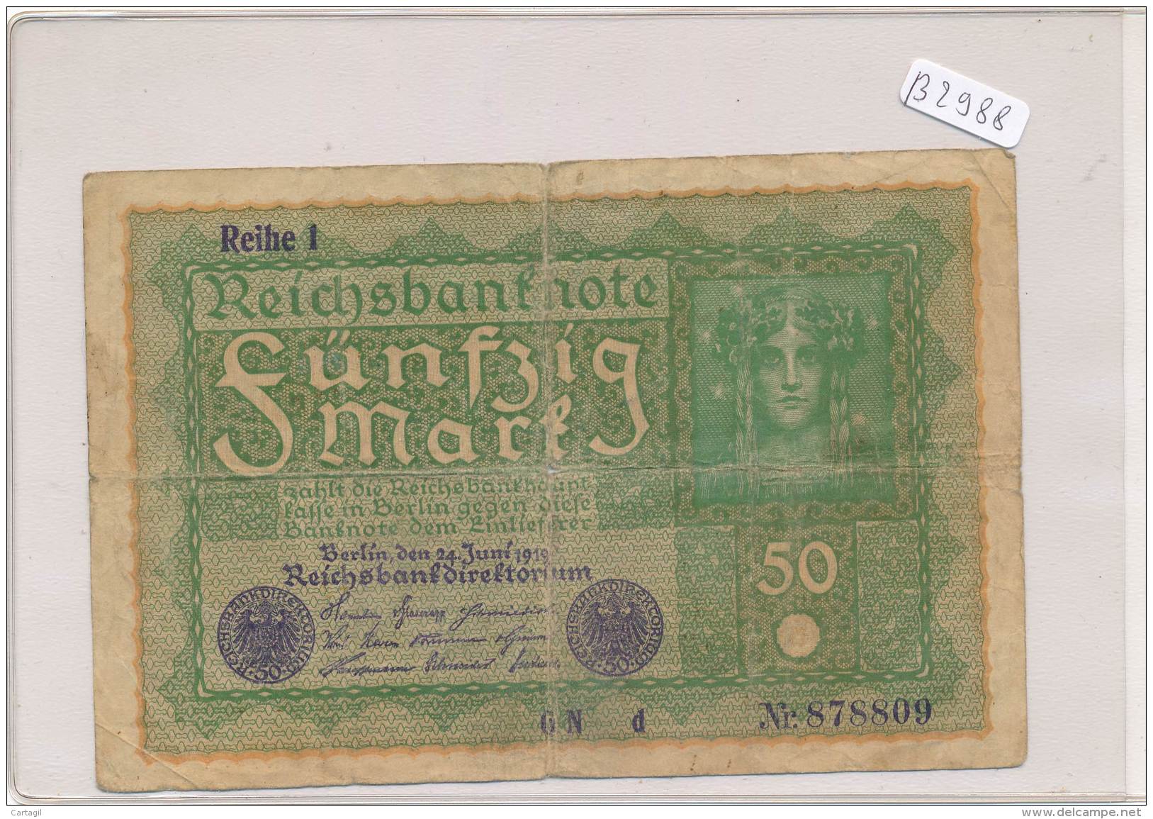 Billets - B2988-  Allemagne -50 Mark  1919 ( Type, Nature, Valeur, état... Voir Double  Scans) - 50 Mark