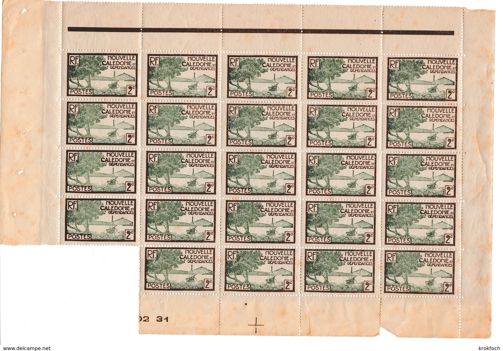 Calédonie 1931 - Feuille Incomplète 24 Timbres à 2 Cts - Neufs