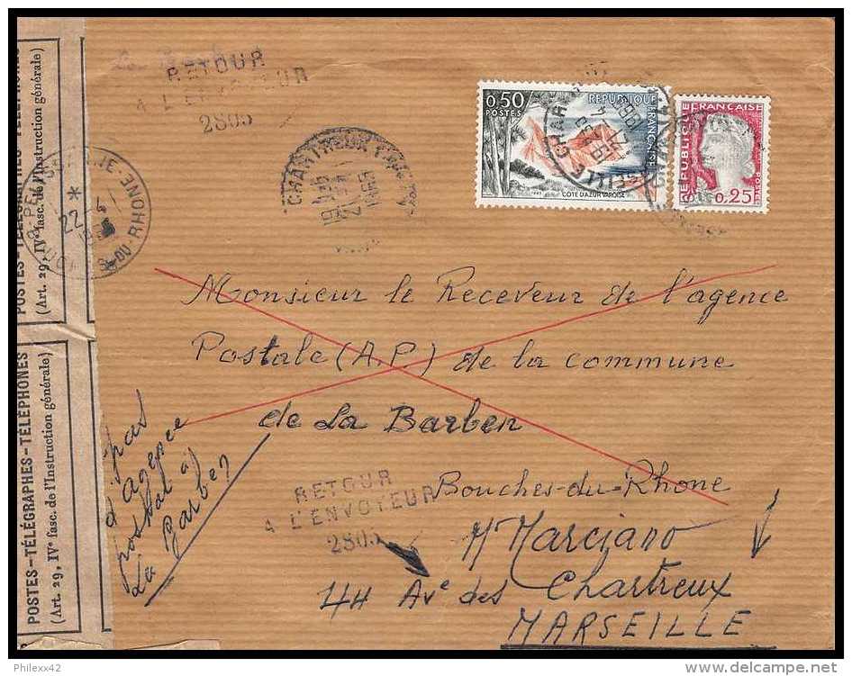 4254 Lettre Cover Bouches Du Rhone Retour à L'envoyeur 2805 Pélissanne 1965 Decaris - 1961-....