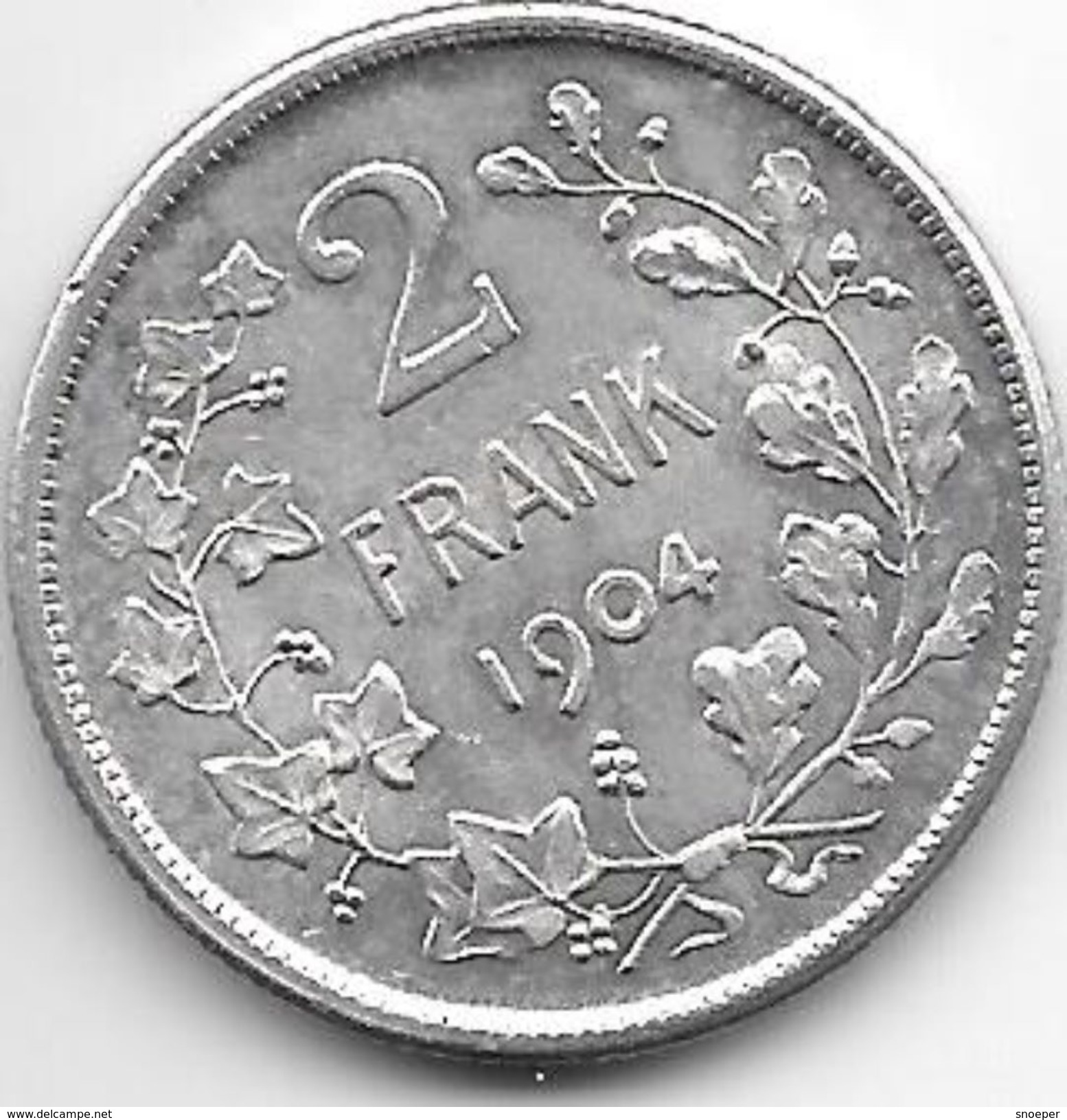 Belguim 2 Francs  Leopold II  1904 Flemisch  Xf+  !!!!! - 2 Frank