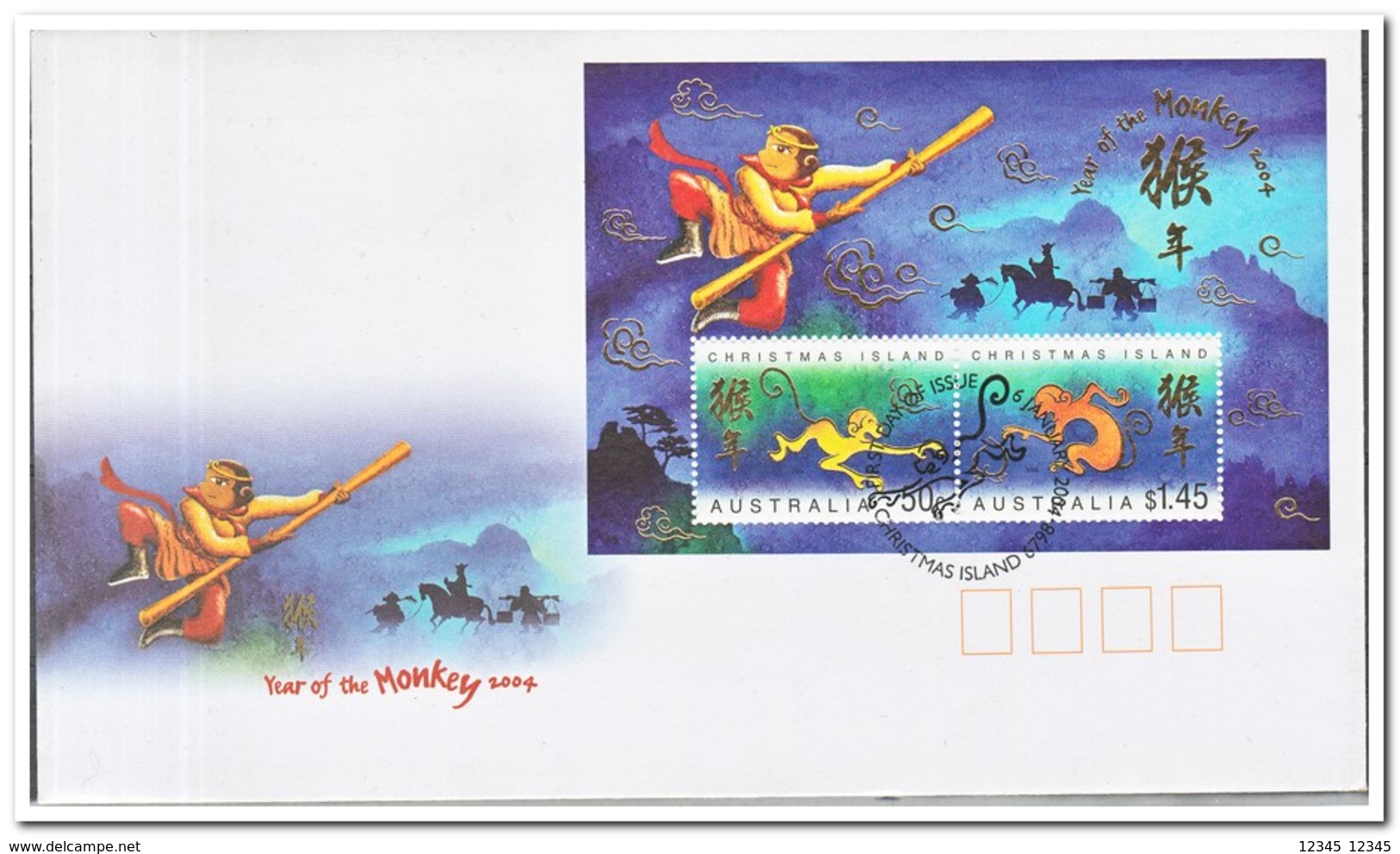 Christmaseiland 2004, FDC, Year Of The Monkey - Christmaseiland