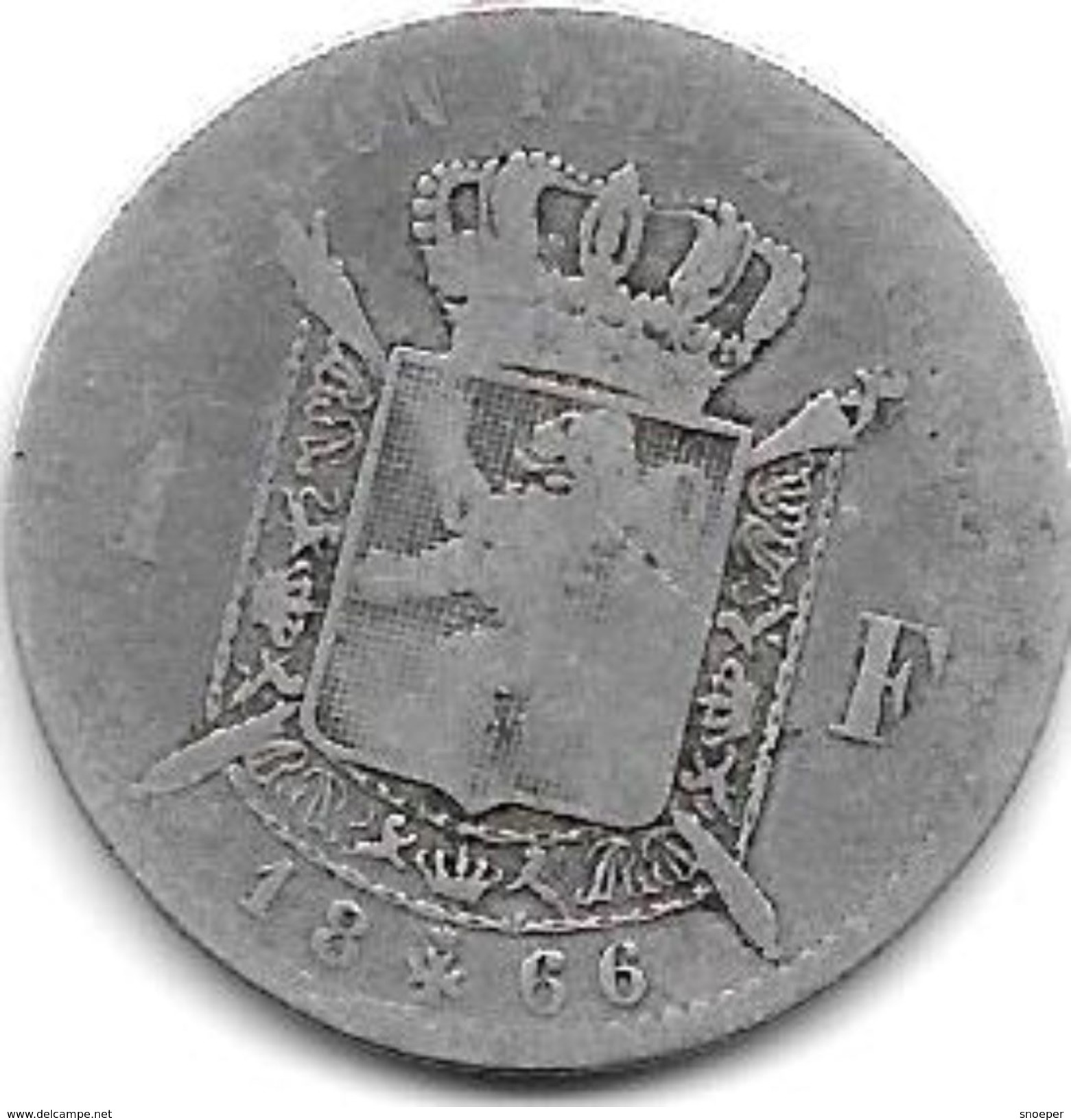 *belguim 1 Franc  Leopold II  1866 French - 1 Franc