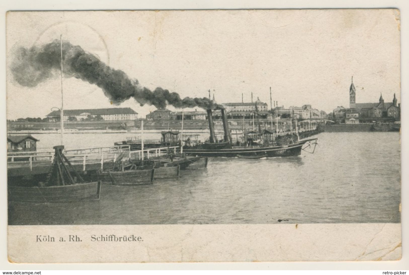 Alte AK  Köln Am Rhein Schiffbrücke Mit Dampfer 1906 - Koeln