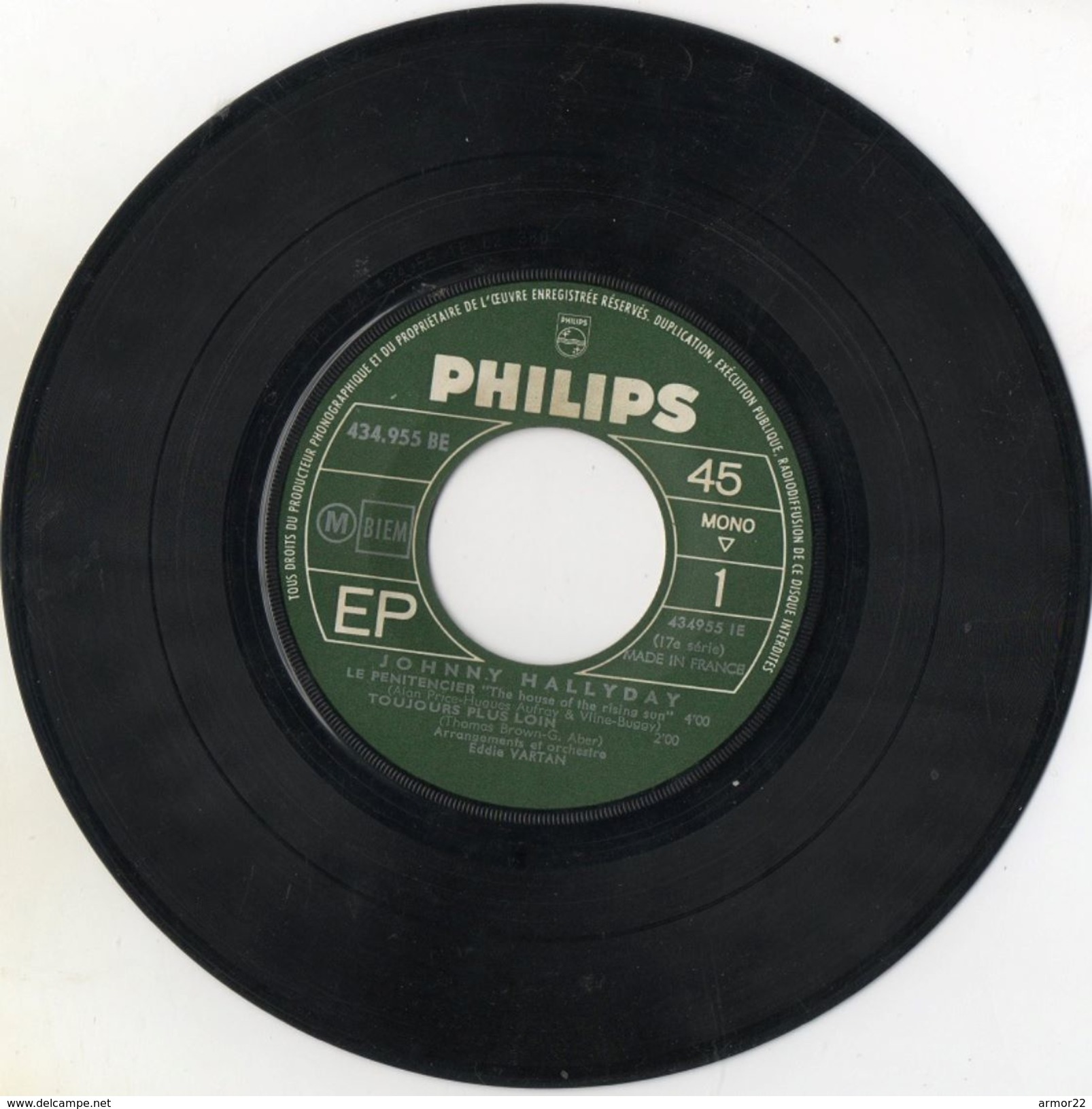 Johnny Hallyday 45T Vinyl De 1964  Le Pénitencier, Toujours Plus Loin, One More Time, Je Te Reverrai - Sonstige - Franz. Chansons