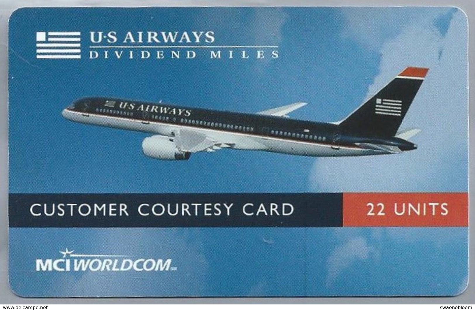 US.- MCI WORLDCOM. U-S AIRWAYS. DIVIDEND MILES. COSTUMER COURTESY CARD. FROM USA. Vliegtuig. 2 Scans - Vliegtuigen