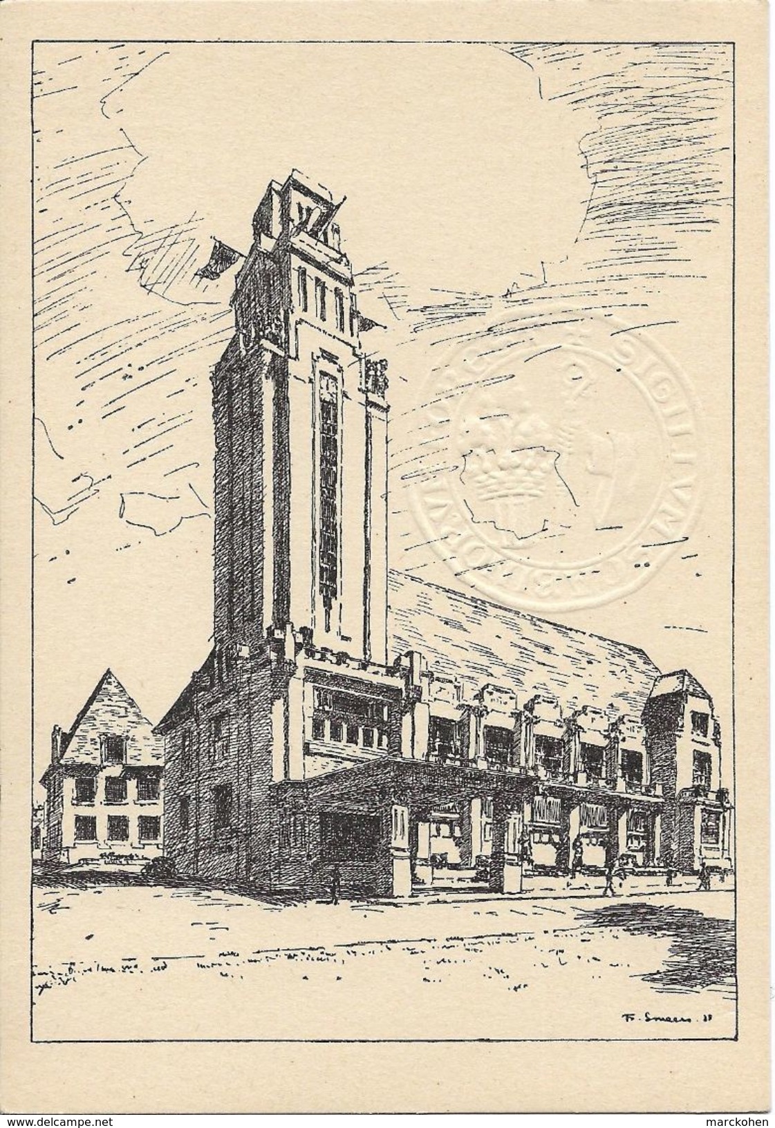 Bruxelles (1190): Esquisse De F. Smeers (1933) Pour La Future Maison Communale "Art Déco" De Forest, Avec Sceau Communal - Mondo