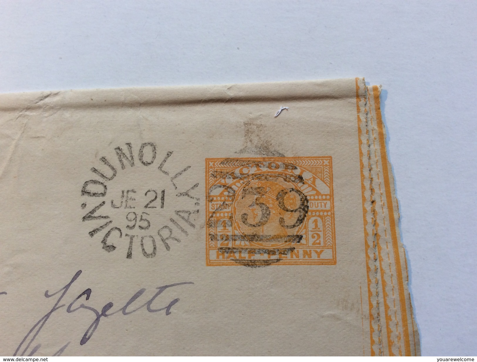Victoria Postal Stationery Wrapper Duplex „DUNOLLY 239“ 1895 > Melbourne (Australia Cover Lettre Australie Entier - Briefe U. Dokumente