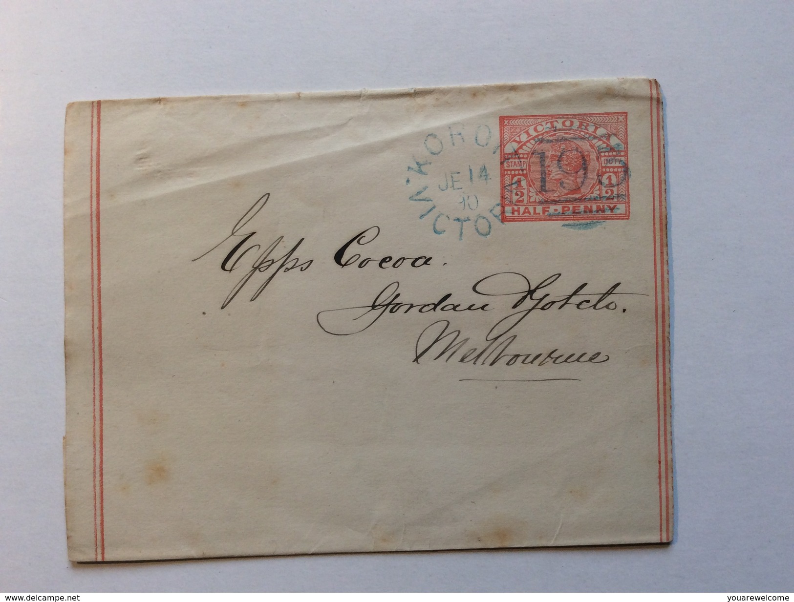 Victoria Postal Stationery Wrapper Blue Duplex „KOROIT 193“ 1890> Melbourne (Australia Cover Lettre Australie Entier - Lettres & Documents