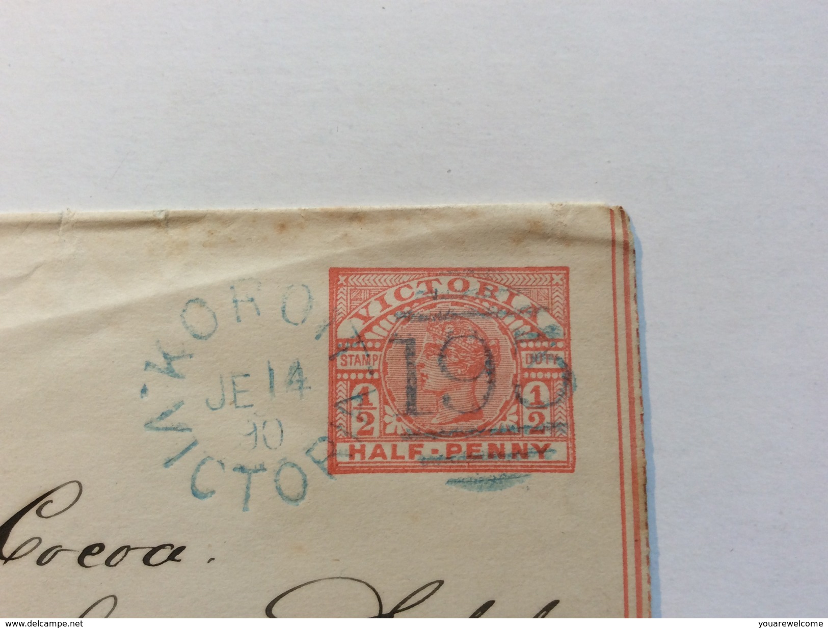 Victoria Postal Stationery Wrapper Blue Duplex „KOROIT 193“ 1890> Melbourne (Australia Cover Lettre Australie Entier - Lettres & Documents