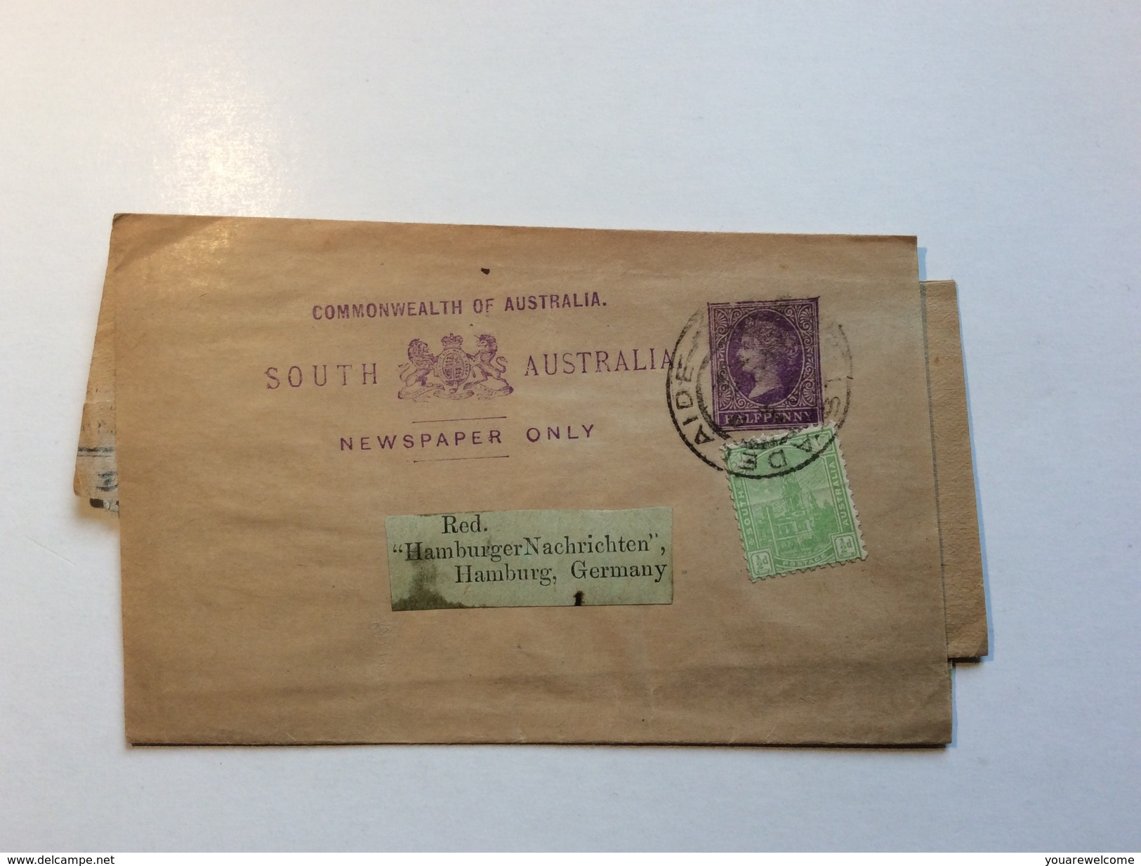 South Australia Postal Stationery Wrapper ADELAIDE > Hamburger Nachrichten, Hamburg (cover Lettre Australie - Storia Postale