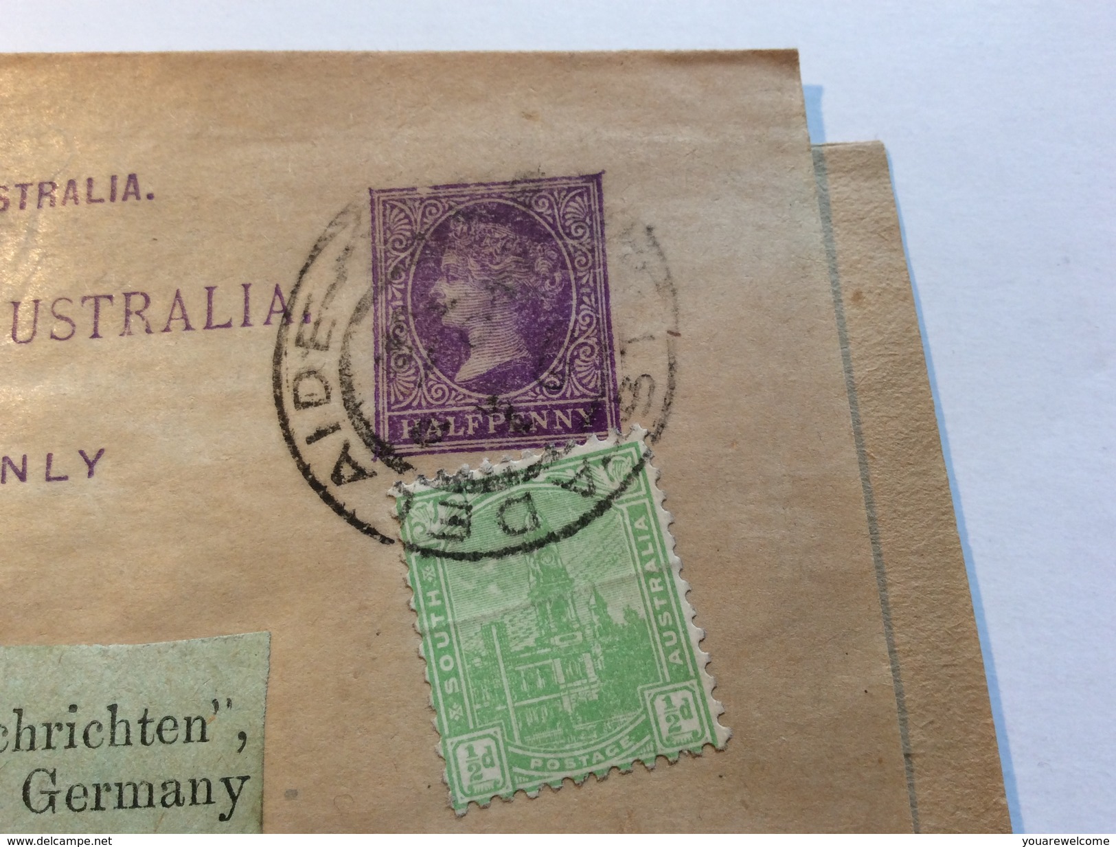 South Australia Postal Stationery Wrapper ADELAIDE > Hamburger Nachrichten, Hamburg (cover Lettre Australie - Covers & Documents