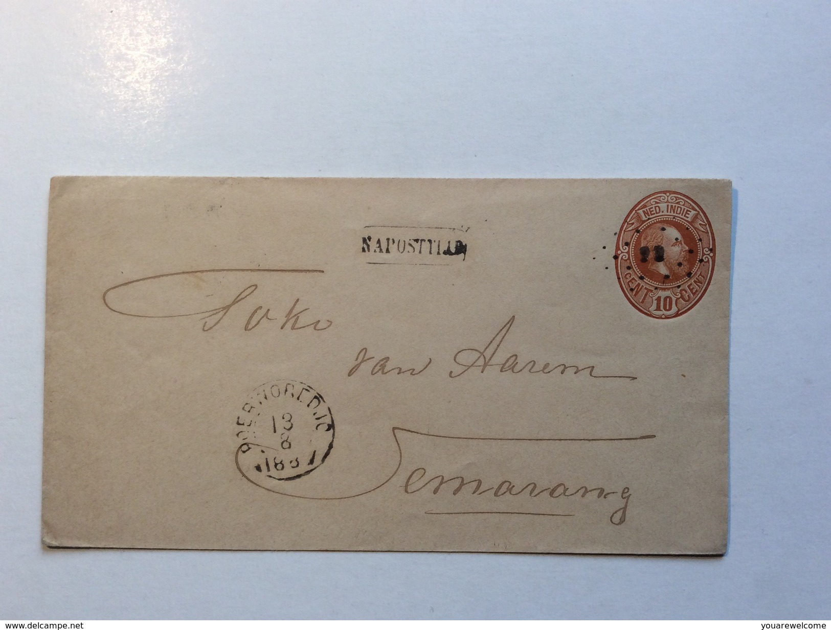 Nederlands Indië Postal Stationery „22 + POERWOREDJO 1887“ „NAPOSTTIJD“ > Semarang (cover Indonesia Netherlands Indies - Nederlands-Indië