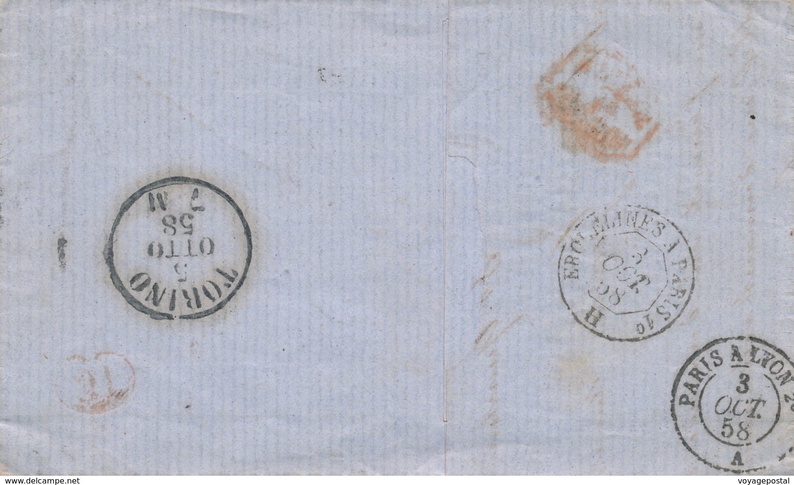 Lettre N°13,14x2 CaD ST Quentin Aisne Pour Turin 1858 - 1849-1876: Période Classique