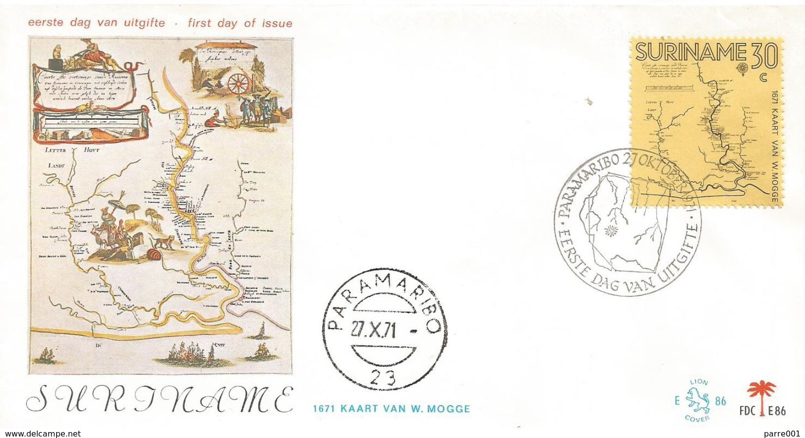 Surinam Suriname 1971 Paramaribo Cartography Map Van Mogge 1671 FDC Cover - Aardrijkskunde