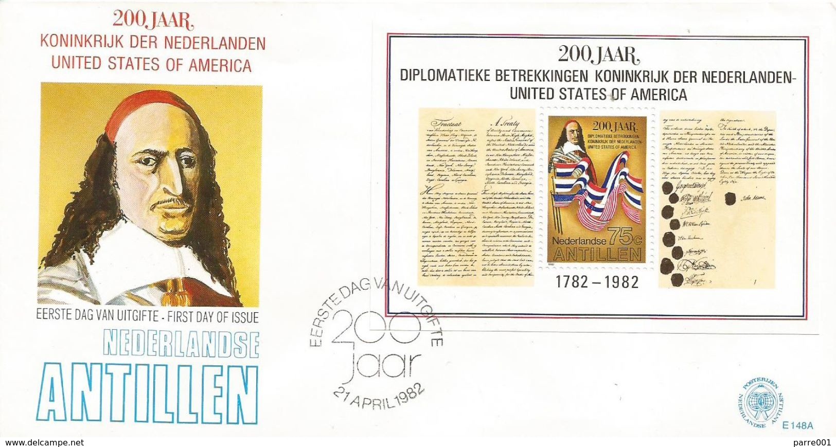 Netherlands  Antilles 1982 Curacao Peter Stuyvesant Diplomatic Relations With USA Flag FDC Cover - Onafhankelijkheid USA