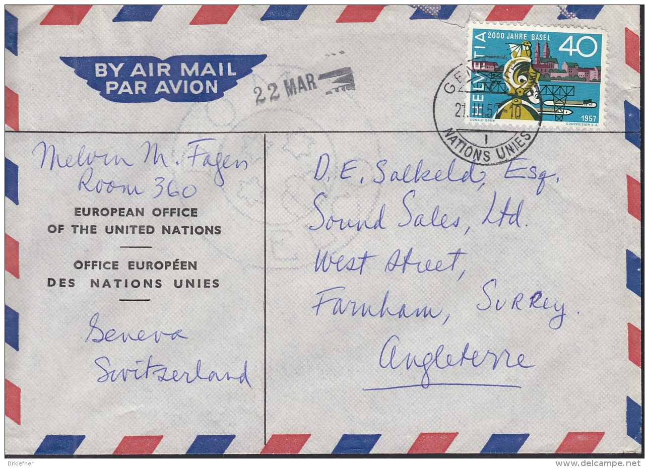 SCHWEIZ Europ. Büro Der Vereinten Nationen, 640 CH Auf Luftpost-Brief Mit Stempel: Genf Nations Unies 21.III.1957 - Poststempel