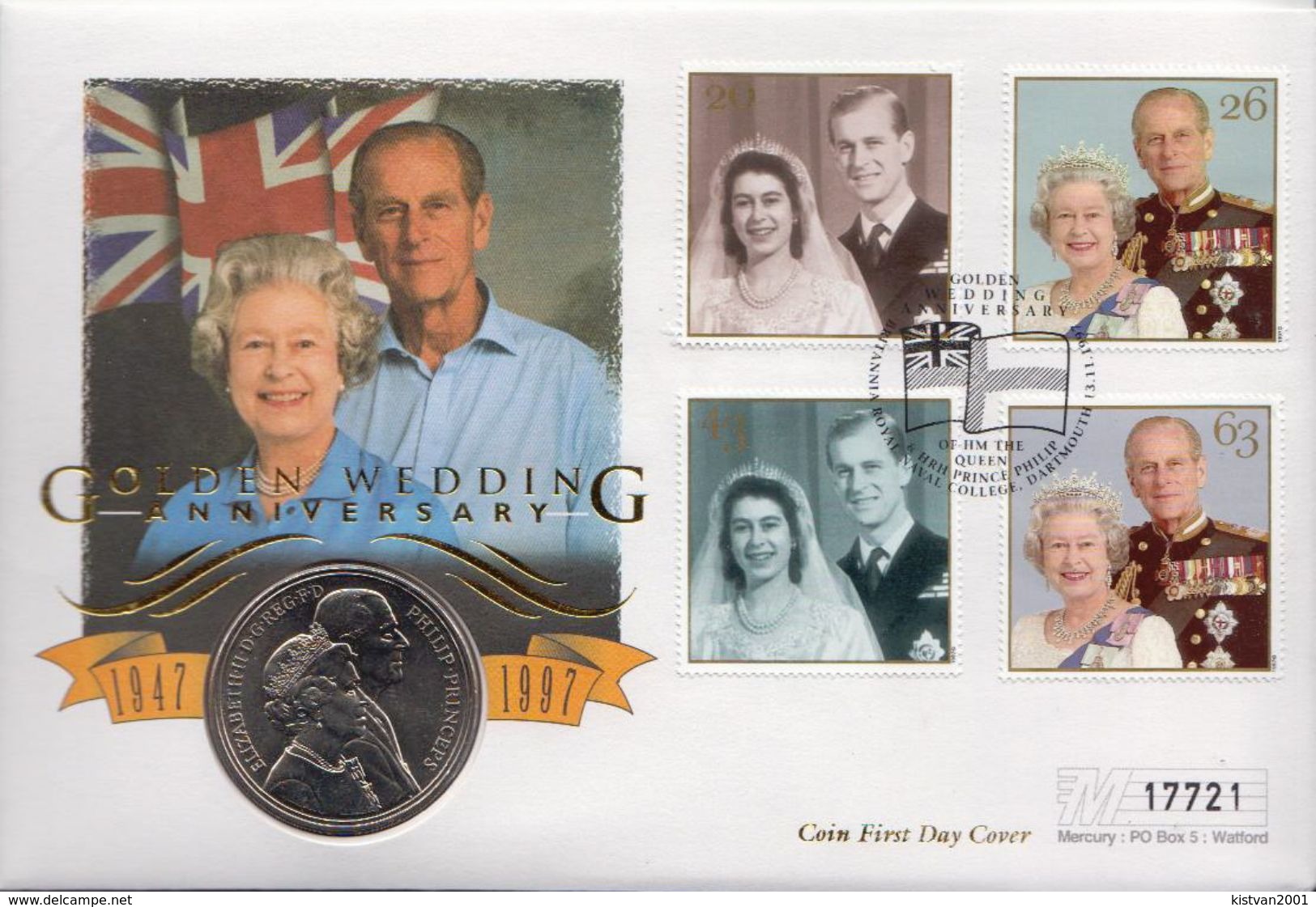 Great Britain Coin Cover With 5 Pounds Coin, Golden Wedding - Other & Unclassified