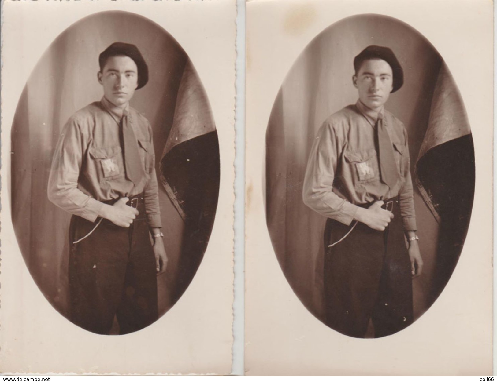 Un Jeune Des Chantiers De Jeunesse 1 Carte-photo Et 1 Photo Idem Insigne De Poitrine Des CJ Dos Scané - Guerre 1939-45