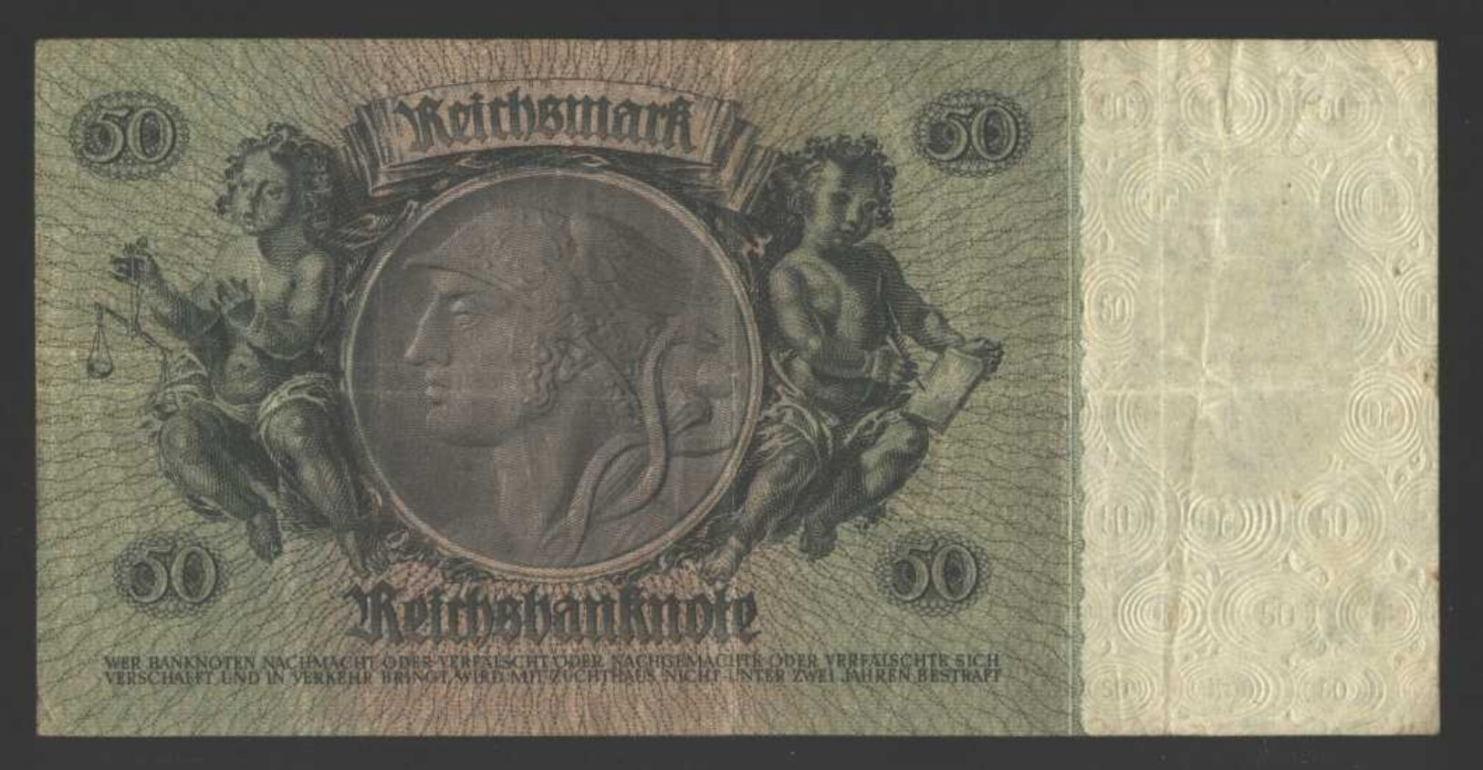 DR. Ro.175 C Wasserzeichen Links Eichenlaub Reichsbanknote 50,00 RM. (erst Ab Ende 1945) Reichsdr. Serie E 8 St. Erh. II - 50 Reichsmark