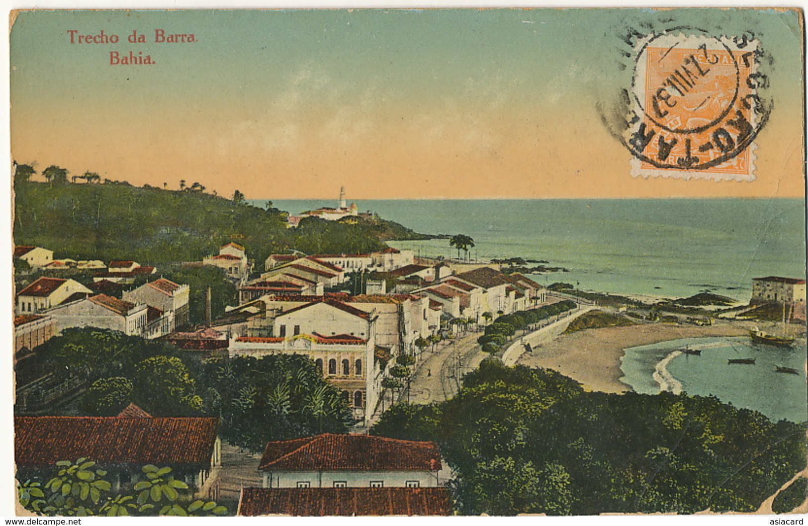 Bahia Trecho Da Barra  Used 1937 To Cuba  Litho Joaquim Ribeiro Bottom Right Corner Damaged - Salvador De Bahia