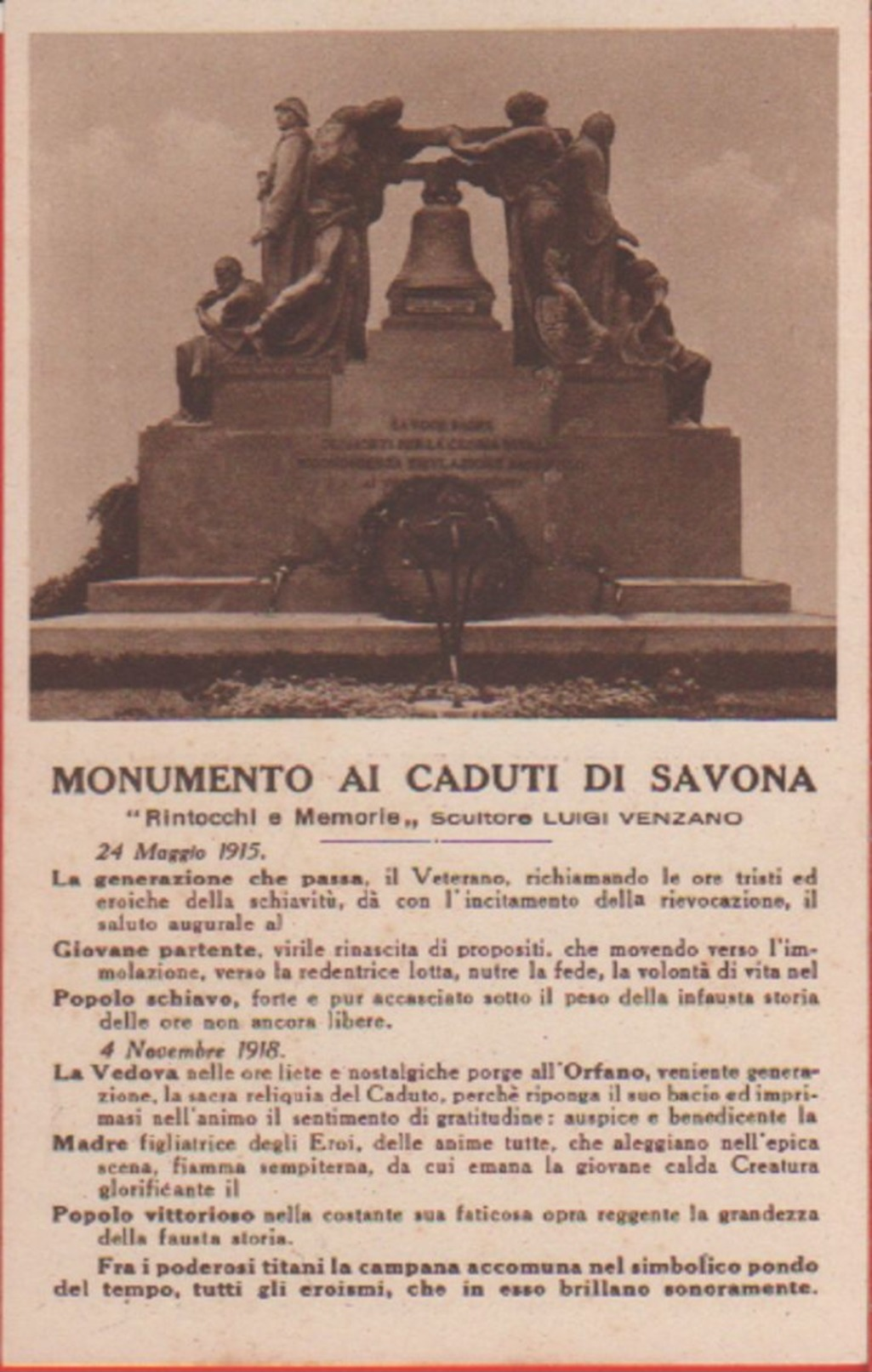 Savona. Monumento Ai Caduti Di Savona. Non Viaggiata - Savona