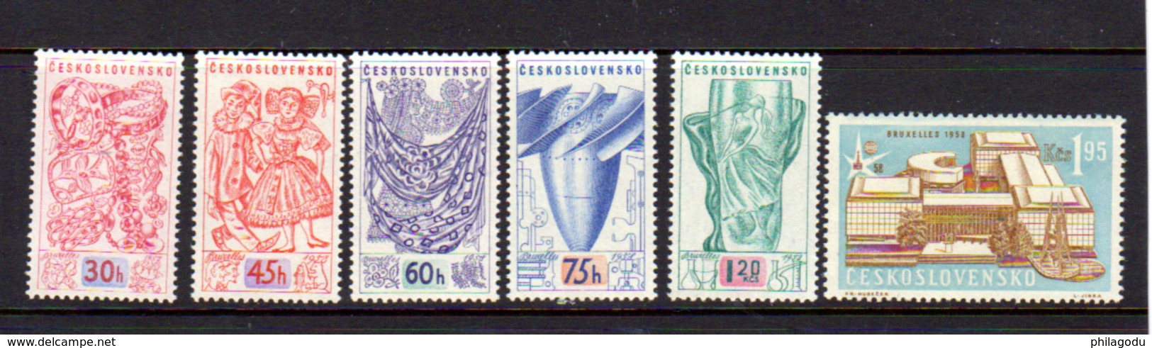 1958  Tchécoslovaquie, 12 X  952 / 956A**, Cote 72 €, - 1958 – Brüssel (Belgien)