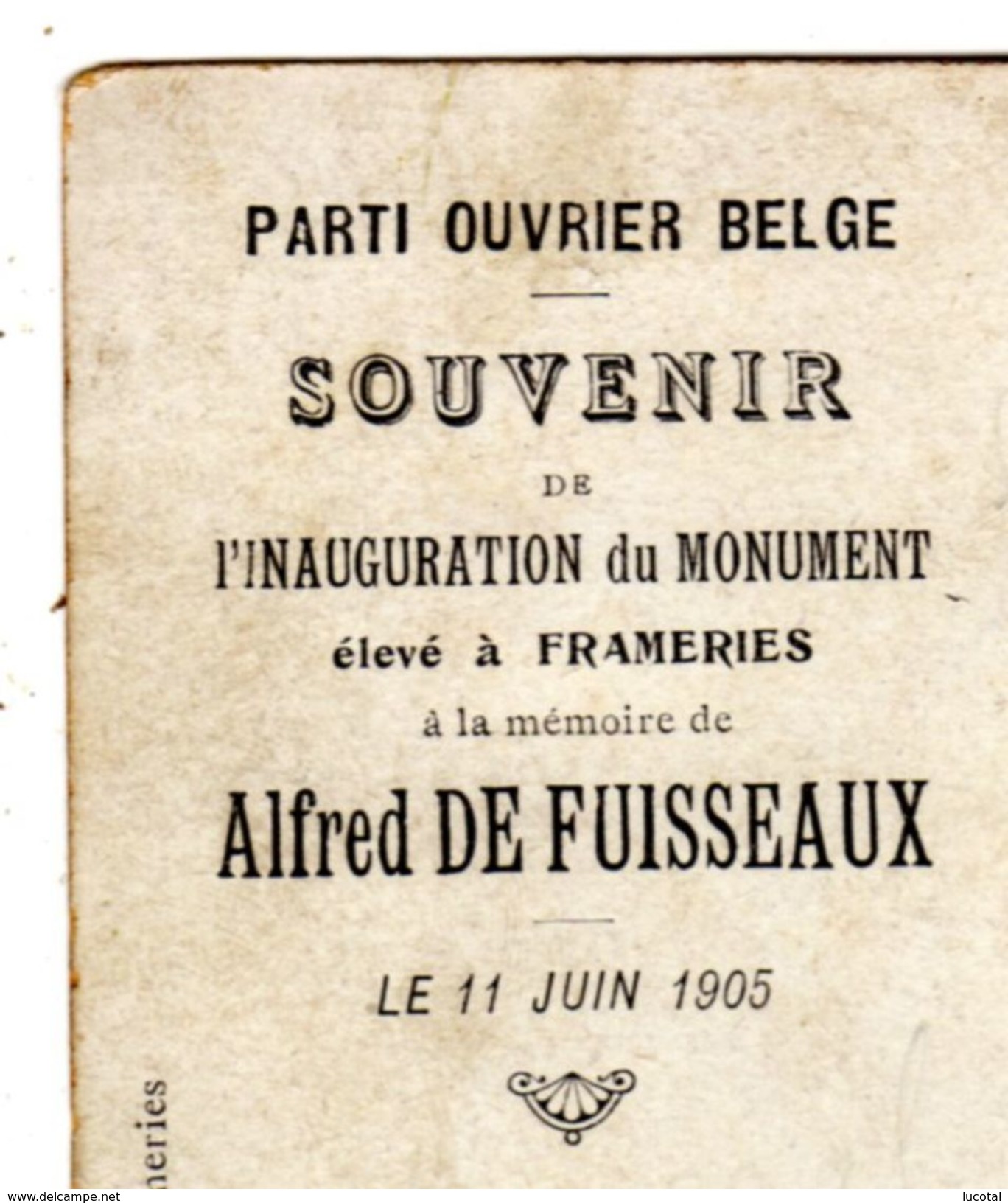 Frameries - Souvenir De L'Inauguration Du Monument Alfred De Fuisseaux - 1905 - Edit. D. Maroille, Frameries. - Frameries