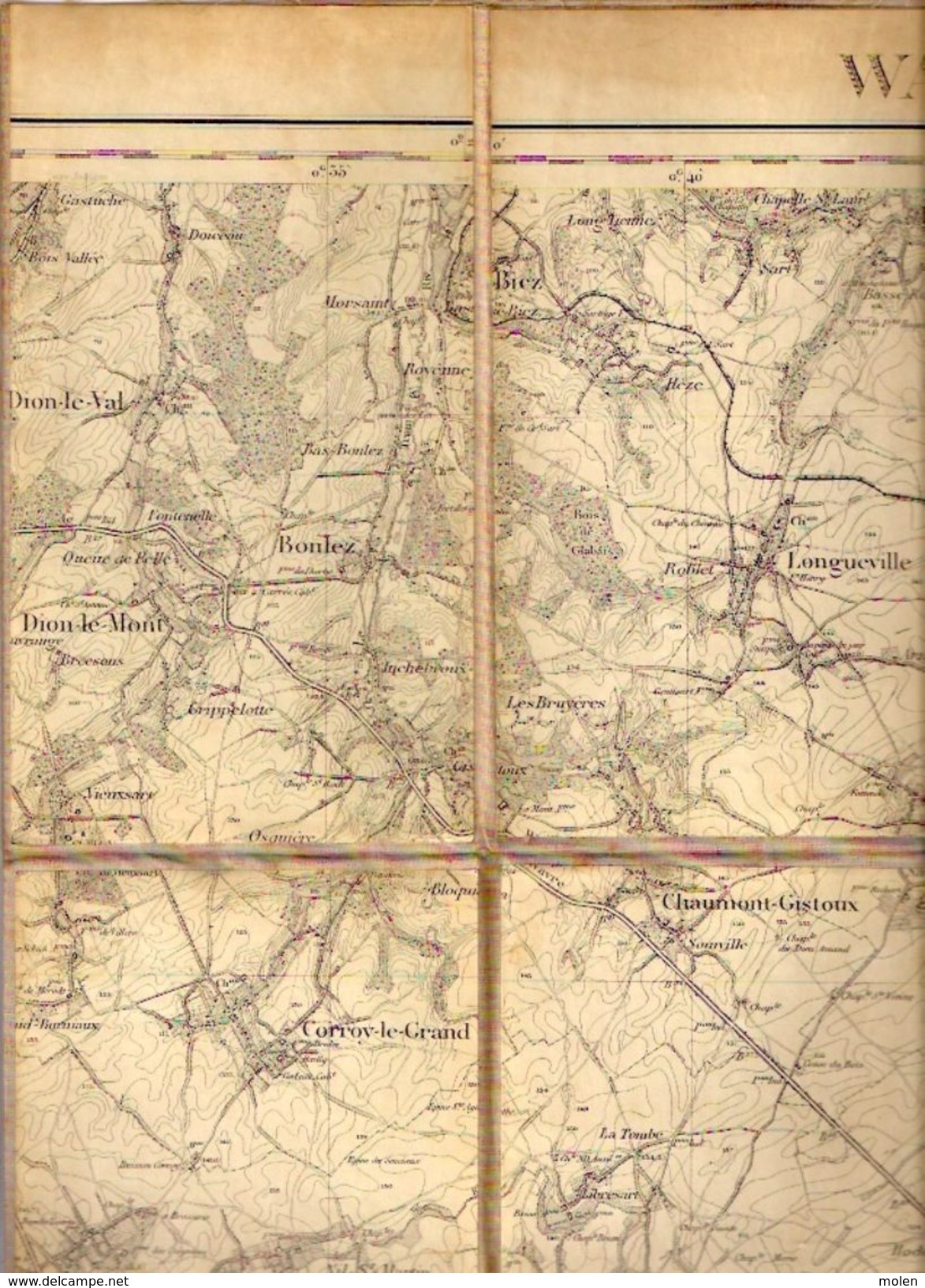 CARTE D ETAT MAJOR 40 Entoilée Situation 1867 WAVRE OTTIGNIES GEMBLOUX TILLY JODOIGNE LEUZE EGHEZEE PERWEZ BRANCHON Z950 - Wavre