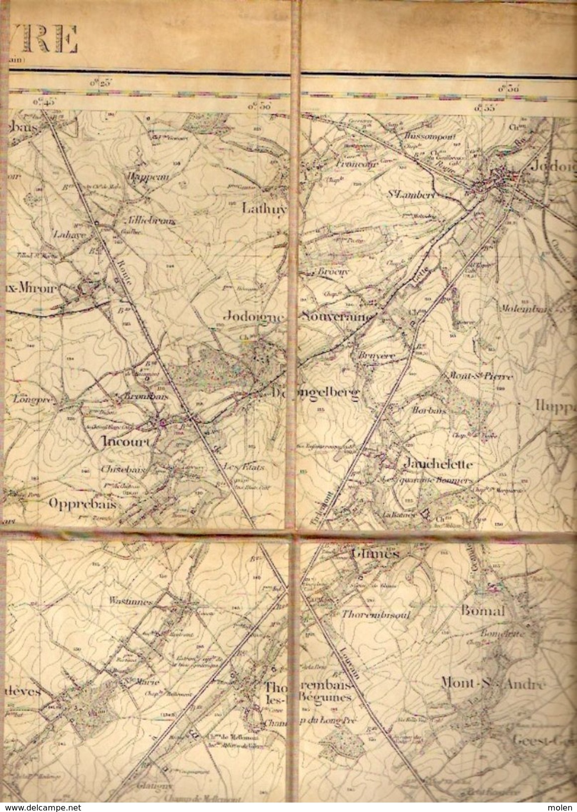 CARTE D ETAT MAJOR 40 Entoilée Situation 1867 WAVRE OTTIGNIES GEMBLOUX TILLY JODOIGNE LEUZE EGHEZEE PERWEZ BRANCHON Z950 - Wavre