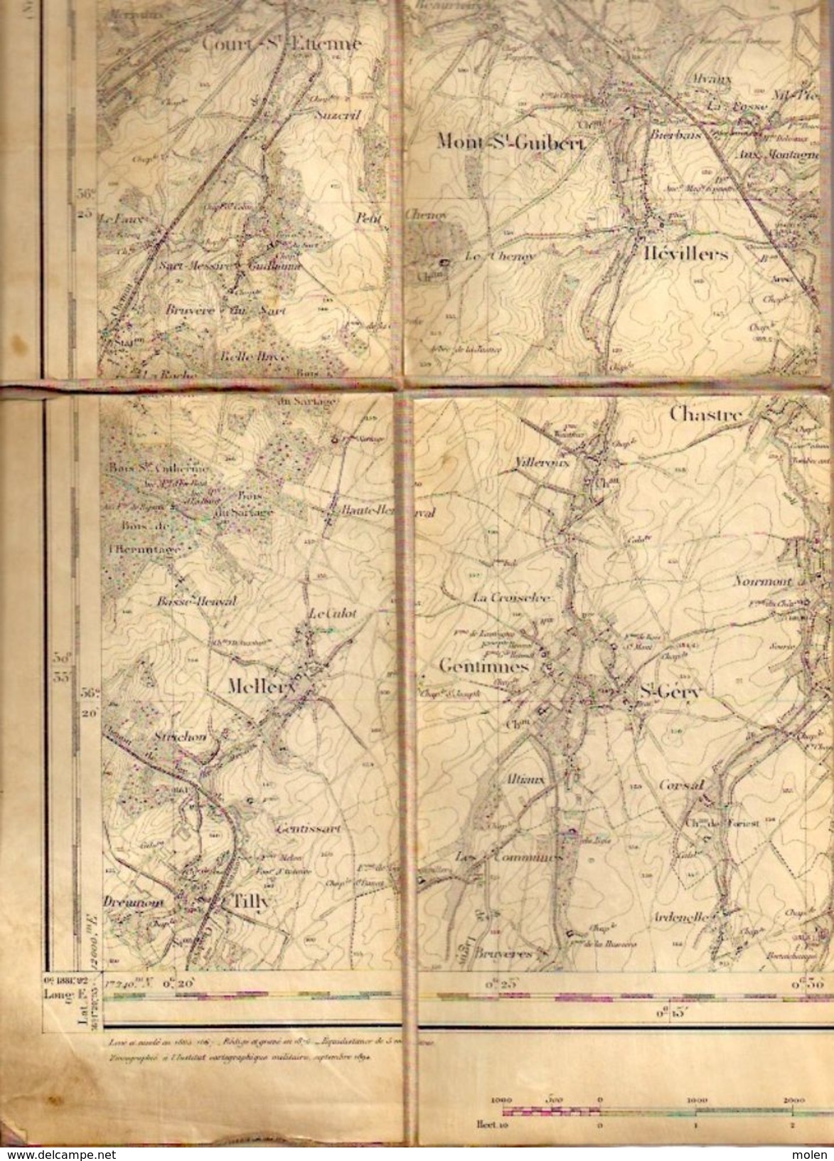 CARTE D ETAT MAJOR 40 entoilée Situation 1867 WAVRE OTTIGNIES GEMBLOUX TILLY JODOIGNE LEUZE EGHEZEE PERWEZ BRANCHON Z950