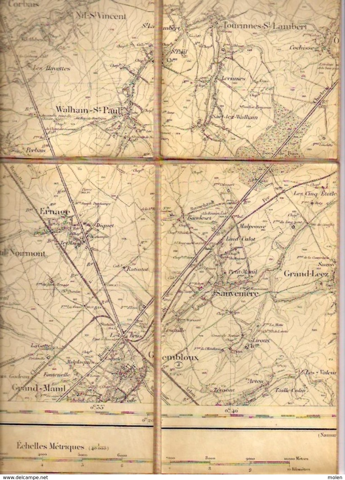 CARTE D ETAT MAJOR 40 entoilée Situation 1867 WAVRE OTTIGNIES GEMBLOUX TILLY JODOIGNE LEUZE EGHEZEE PERWEZ BRANCHON Z950