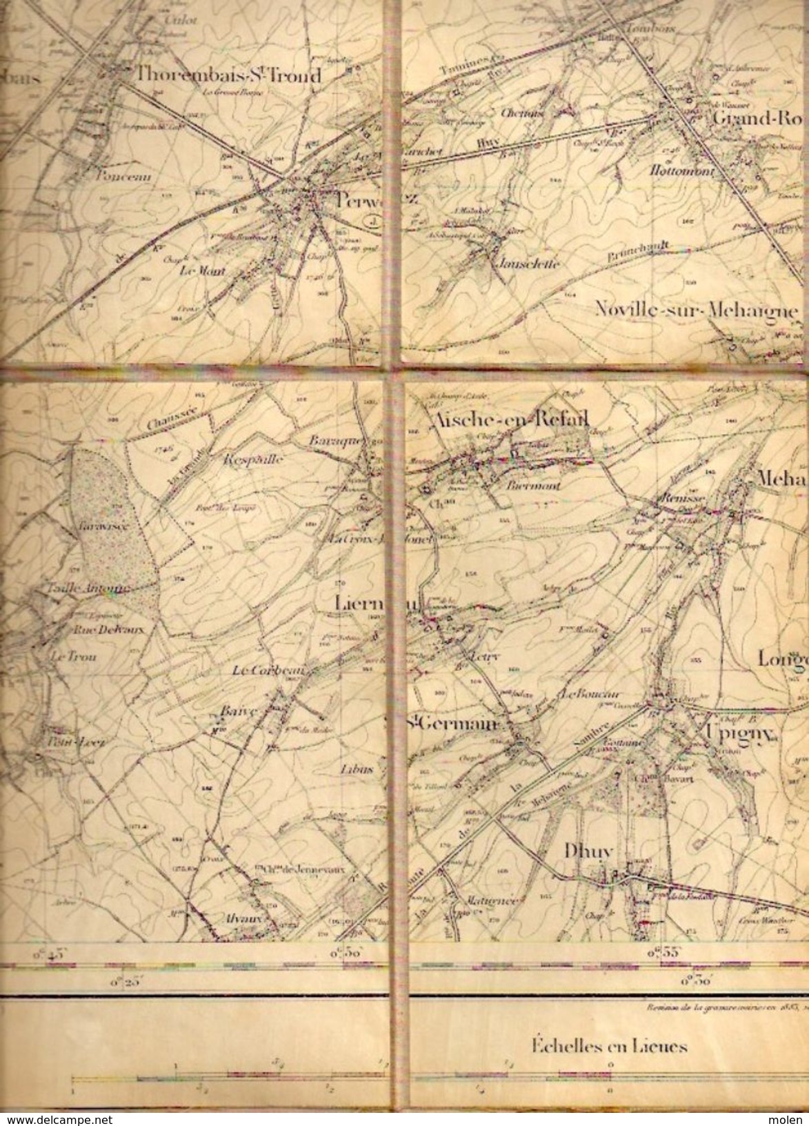 CARTE D ETAT MAJOR 40 entoilée Situation 1867 WAVRE OTTIGNIES GEMBLOUX TILLY JODOIGNE LEUZE EGHEZEE PERWEZ BRANCHON Z950