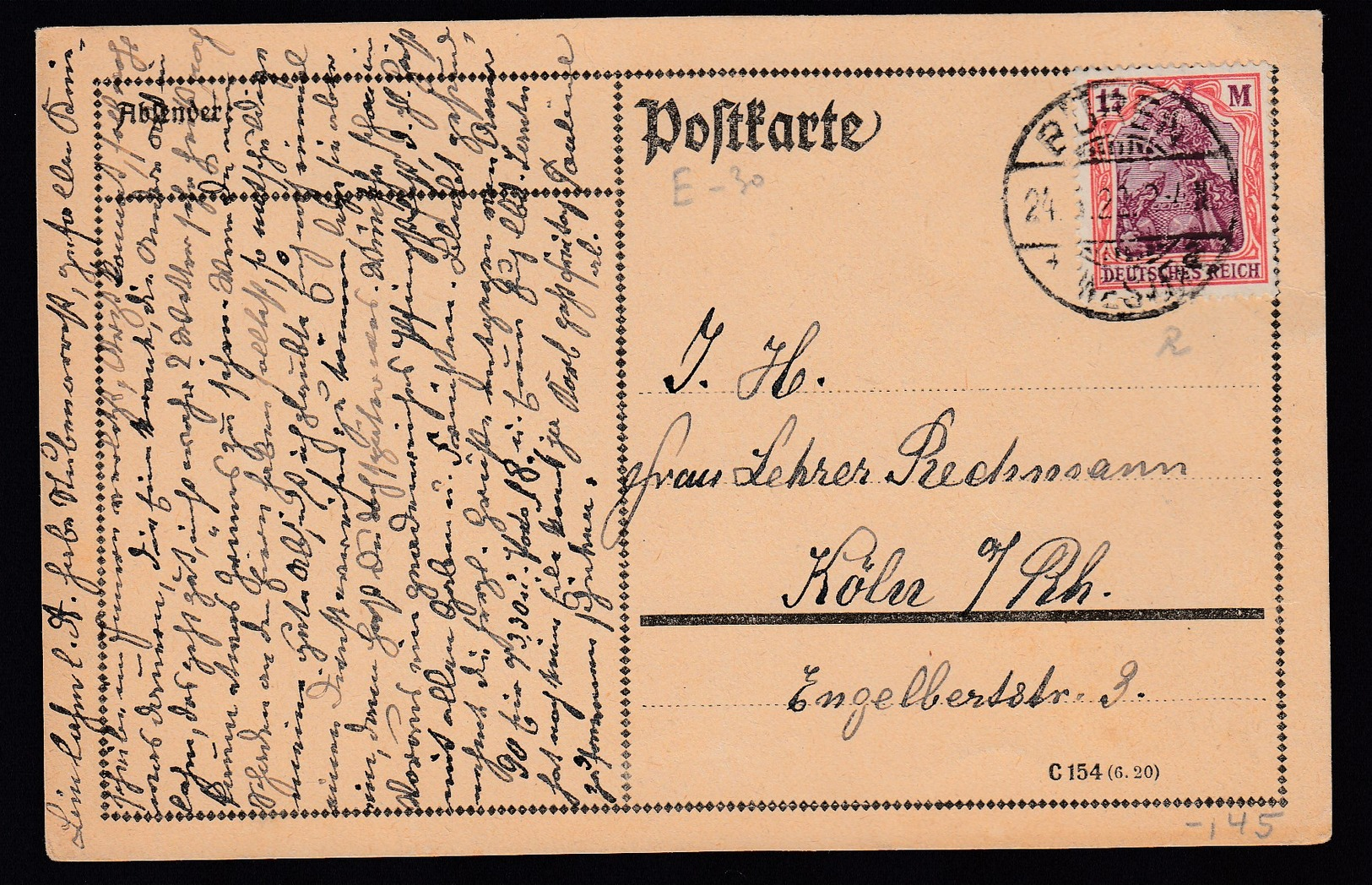 DR Infla Postkarte 1923 EF 198 Büren Nach Köln K192 - Briefe U. Dokumente