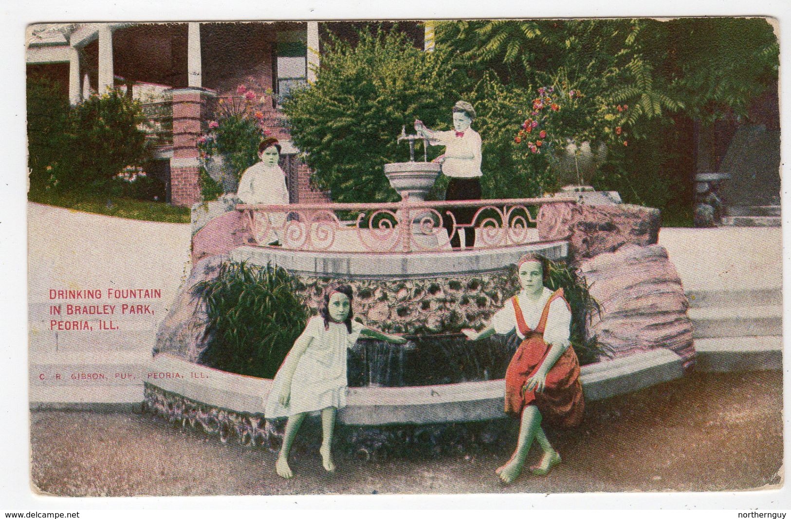PEORIA, Illinois, USA, Children At Drinking Fountain In Bradley Park, 1912 Gibson Postcard - Peoria