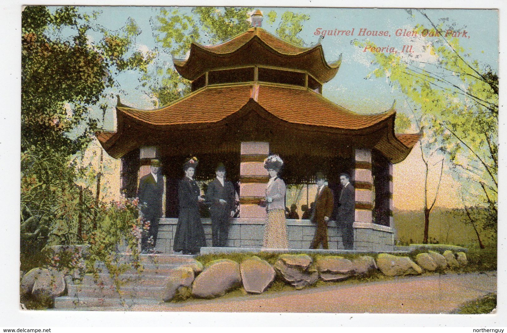 PEORIA, Illinois, USA, People Around The "Squirrel House, Glen Oak Park". Pre-1920 Postcard - Peoria