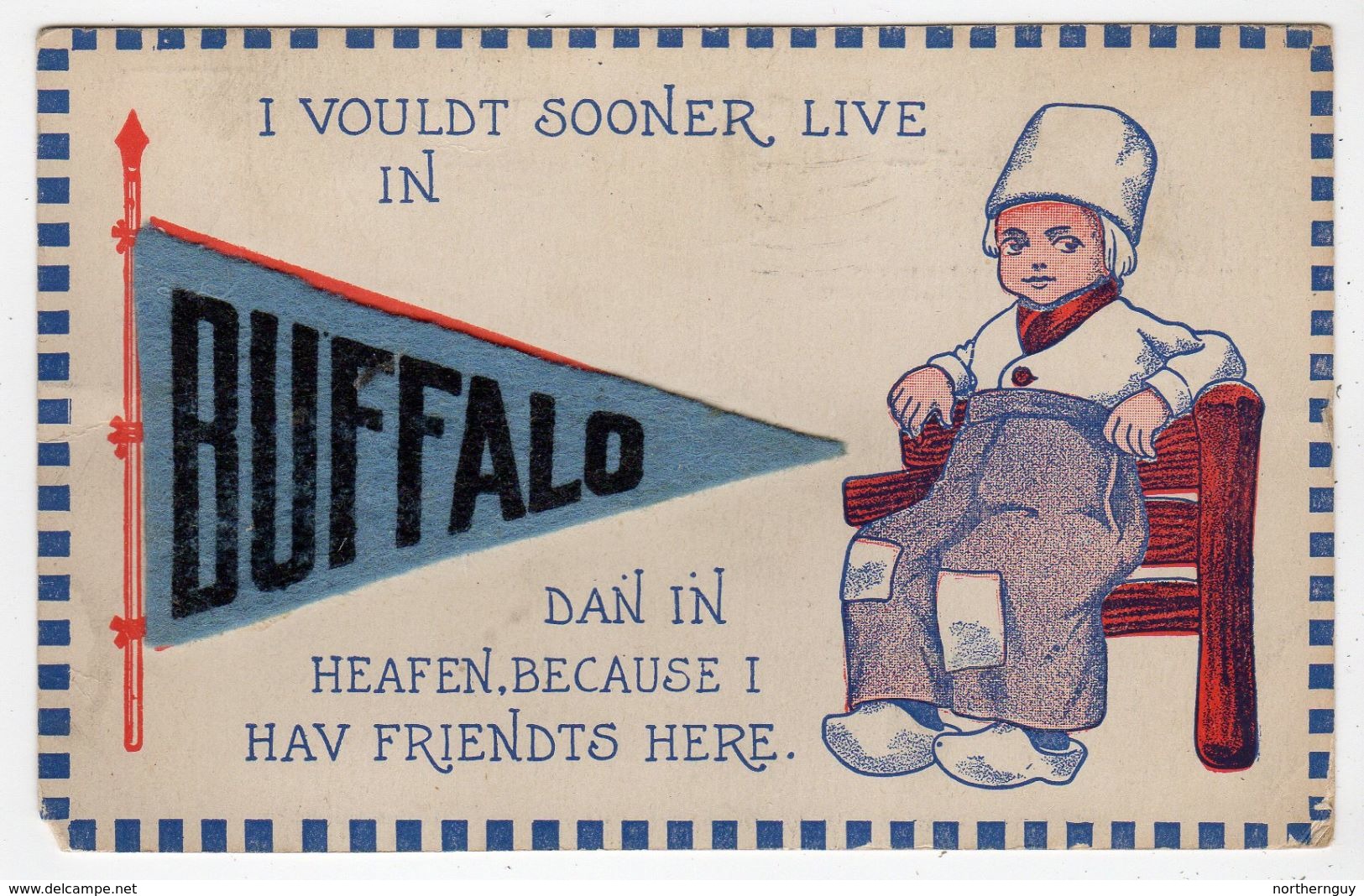 BUFFALO, New York, USA, Add-on Felt Pennant, Dutch Boy, 1913 K&T Postcard - Buffalo