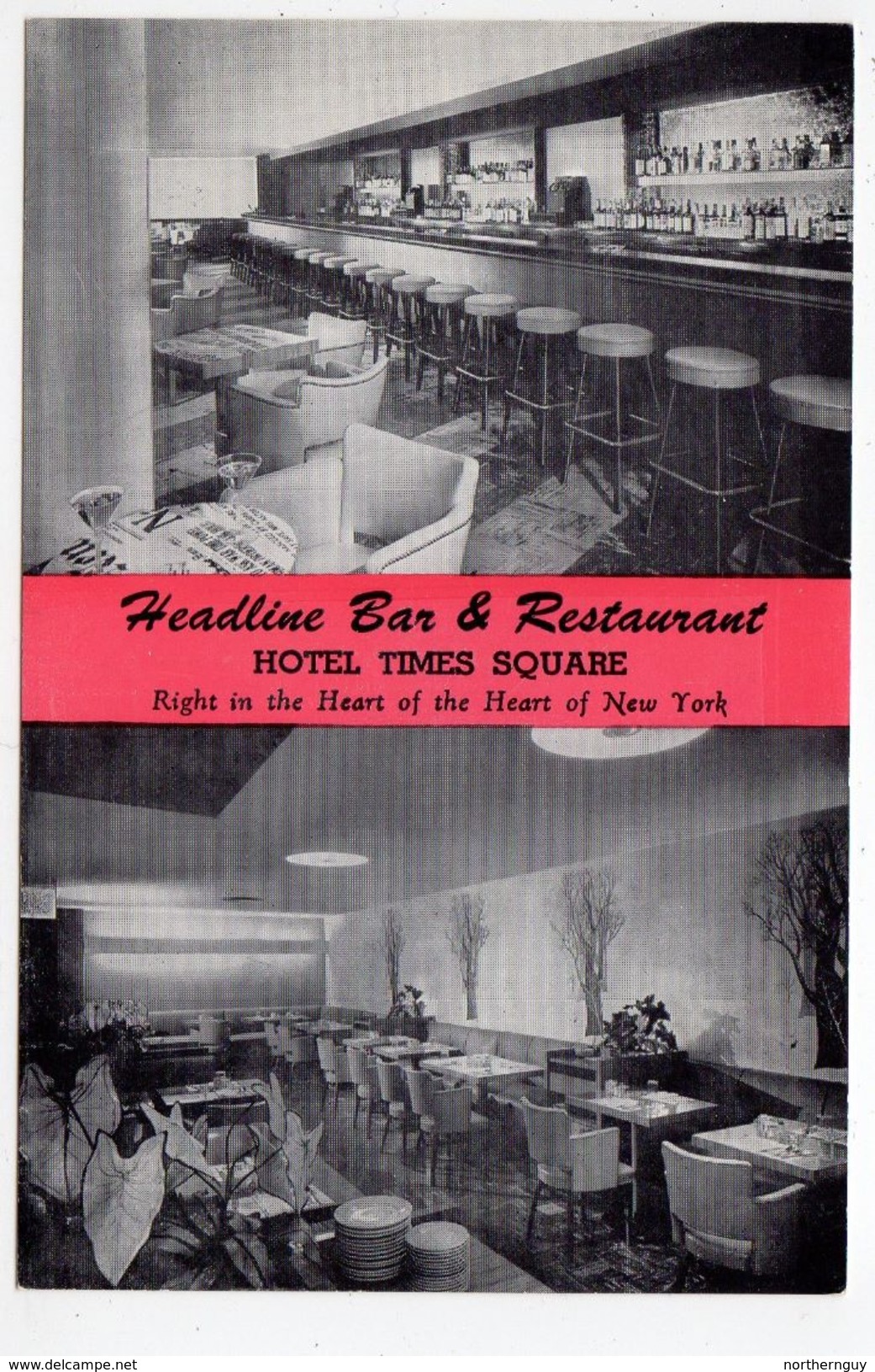 NEW YORK CITY, New York, USA, Interior Of Headline Bar & Restaurant, Hotel Times Square, Old Advertising Postcard - Time Square